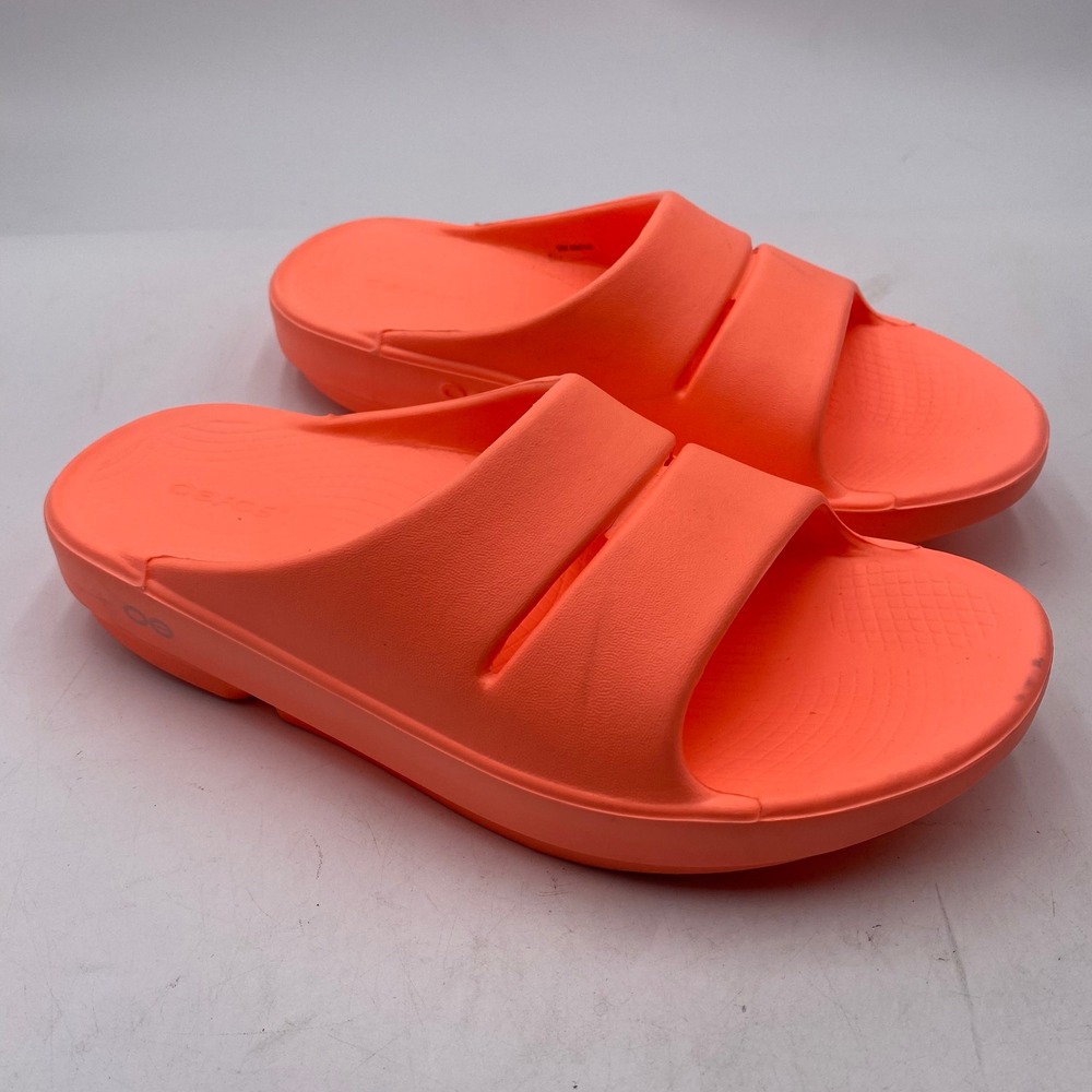OOFOS OOahh Sport Slide Sandal Men 7 Women 9 Neon Orange Recovery Shoe Comfort